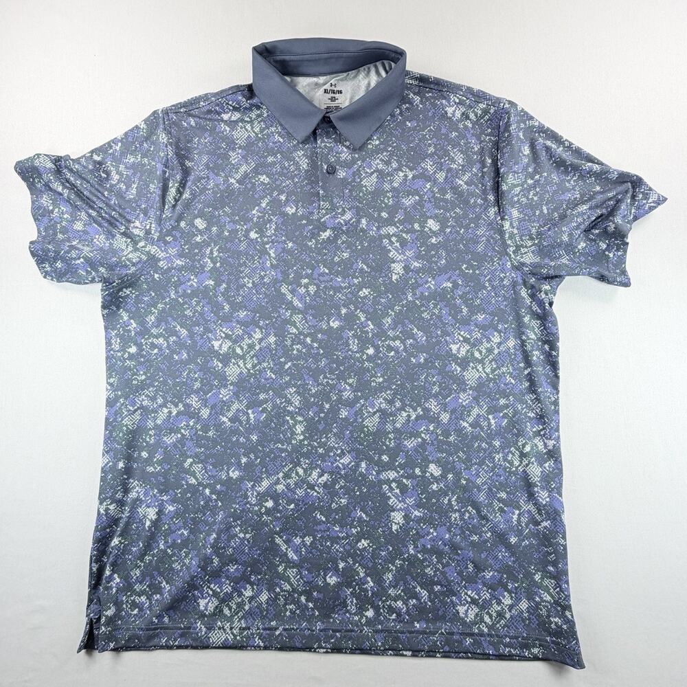 Under Armour Men's T2G Printed Polo Shirt Gray Blue Digital Camo Size XL